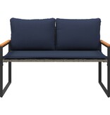 VidaXL Bank met kussen Grijs en Marineblauw 115 x 65 x 72 cm Rattan