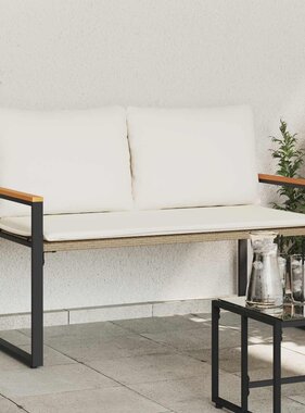 VidaXL Bank met kussen Beige en Crème Wit 115 x 65 x 72 cm Rattan