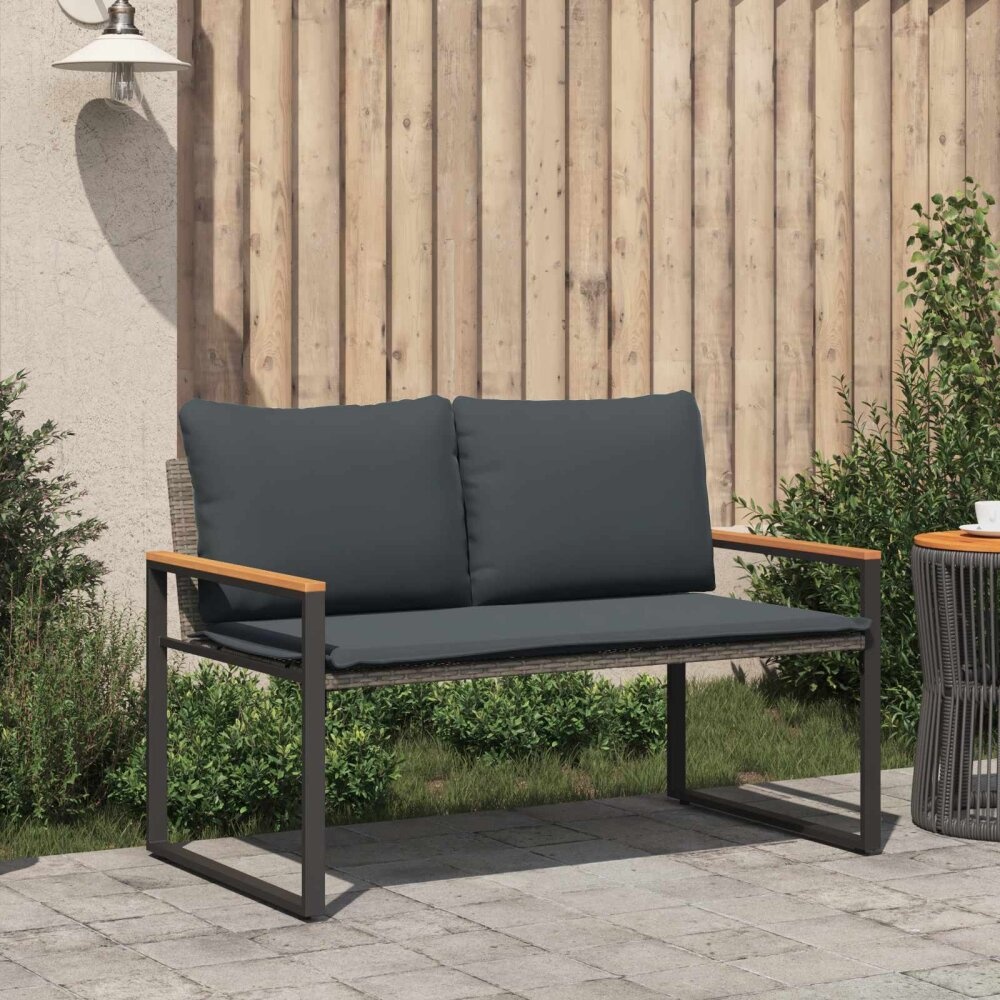 VidaXL Bank met kussen Grijs en Donkergrijs 115 x 65 x 72 cm Rattan