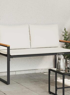 VidaXL Bank met kussen Zwart en Cream Wit 115 x 65 x 72 cm Rattan