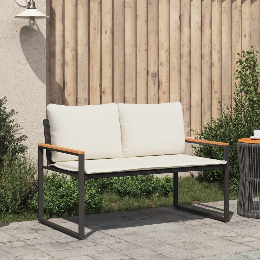 VidaXL Bank met kussen Zwart en Cream Wit 115 x 65 x 72 cm Rattan