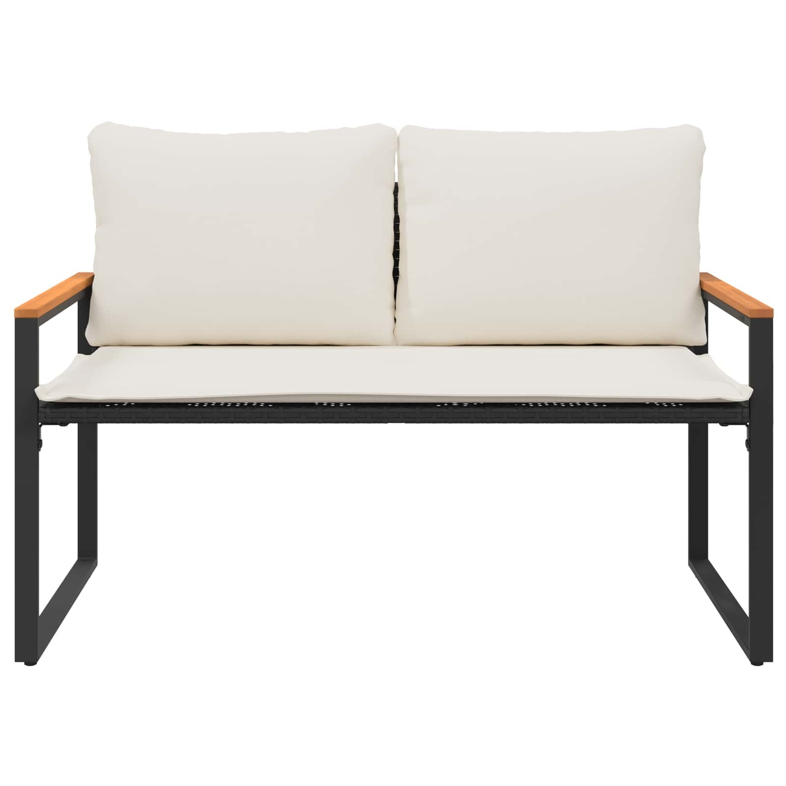 VidaXL Bank met kussen Zwart en Cream Wit 115 x 65 x 72 cm Rattan