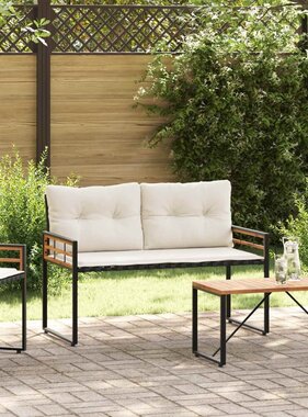 VidaXL Houten Laag Bank met kussen Effen Crème 114 x 55 x 77 cm