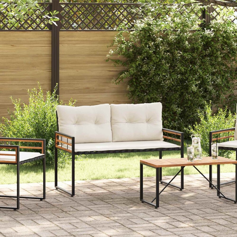 VidaXL Houten Laag Bank met kussen Effen Crème 114 x 55 x 77 cm