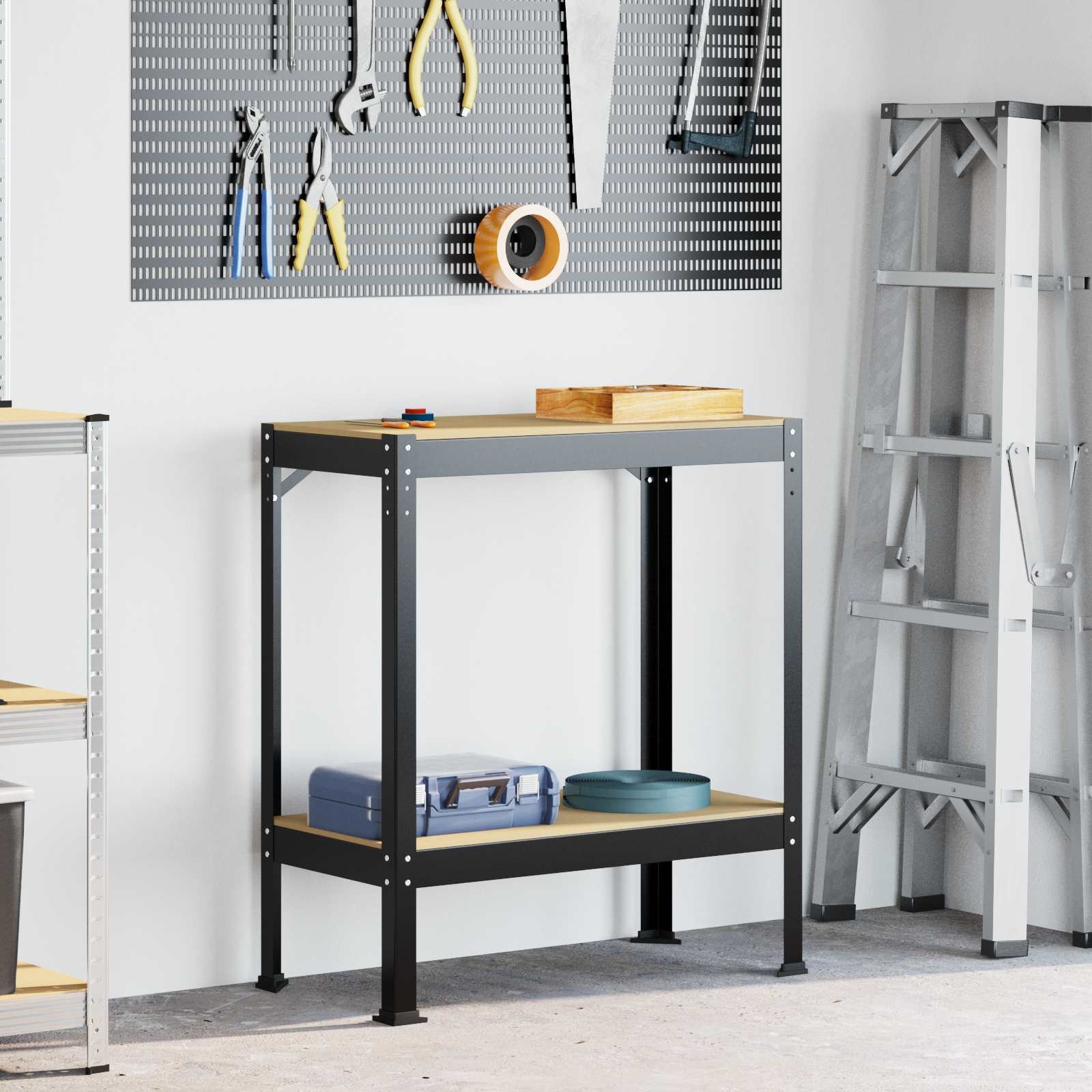 VidaXL Werkbanken met plank Zwart 81 x 41 x 145 cm Bewerkt hout
