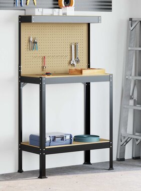 VidaXL Werkbanken met plank Zwart 81 x 41 x 145 cm Bewerkt hout