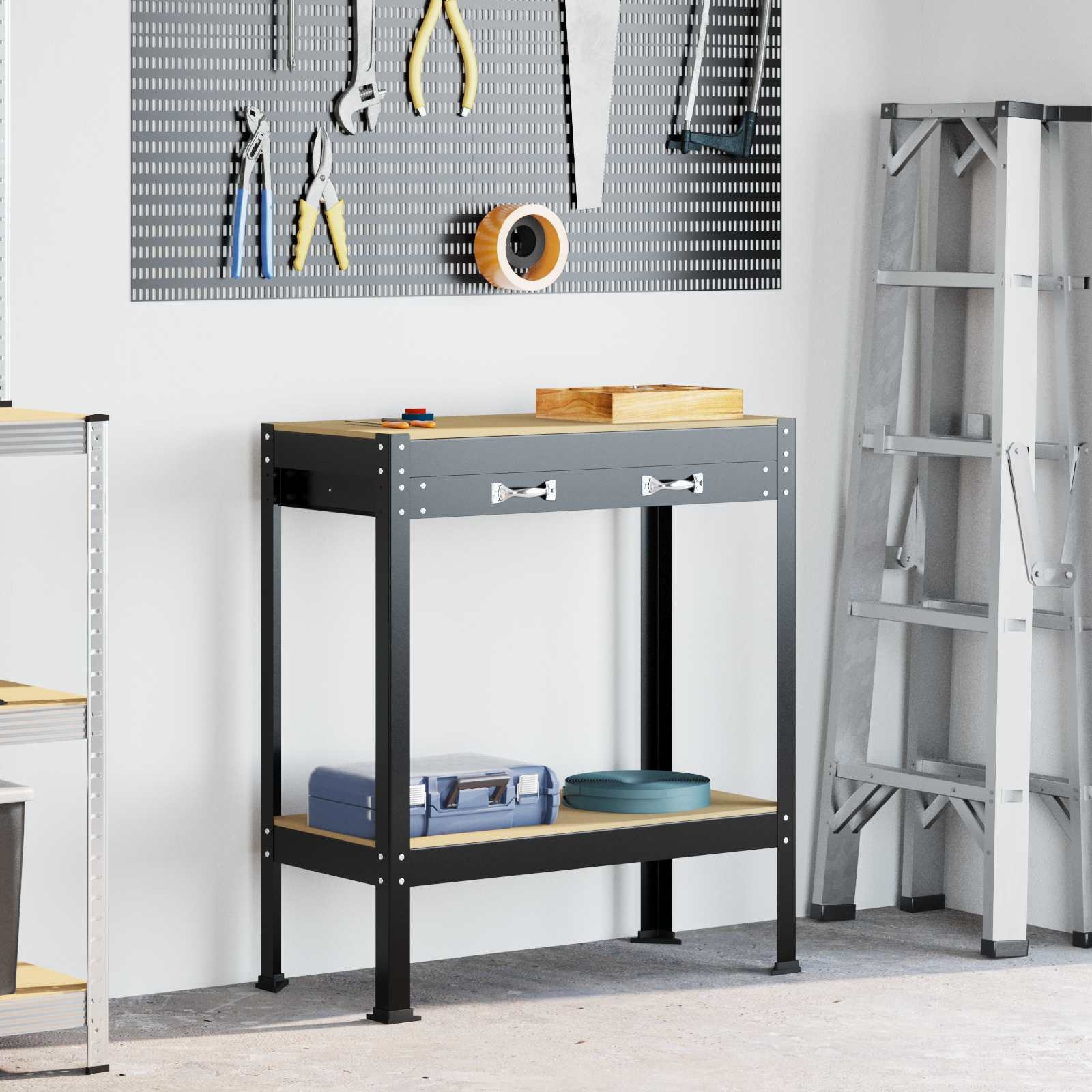 VidaXL Werkbanken met lade Zwart 81 x 41 x 145 cm Bewerkt hout