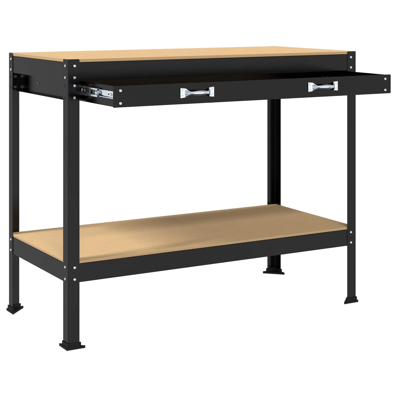 VidaXL Werkbanken met lade Zwart 81 x 41 x 145 cm Bewerkt hout