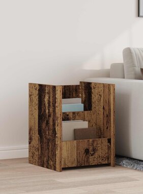 VidaXL Bijzettafel met plank Oudhout 35 x 35 x 45 cm Bewerkt hout