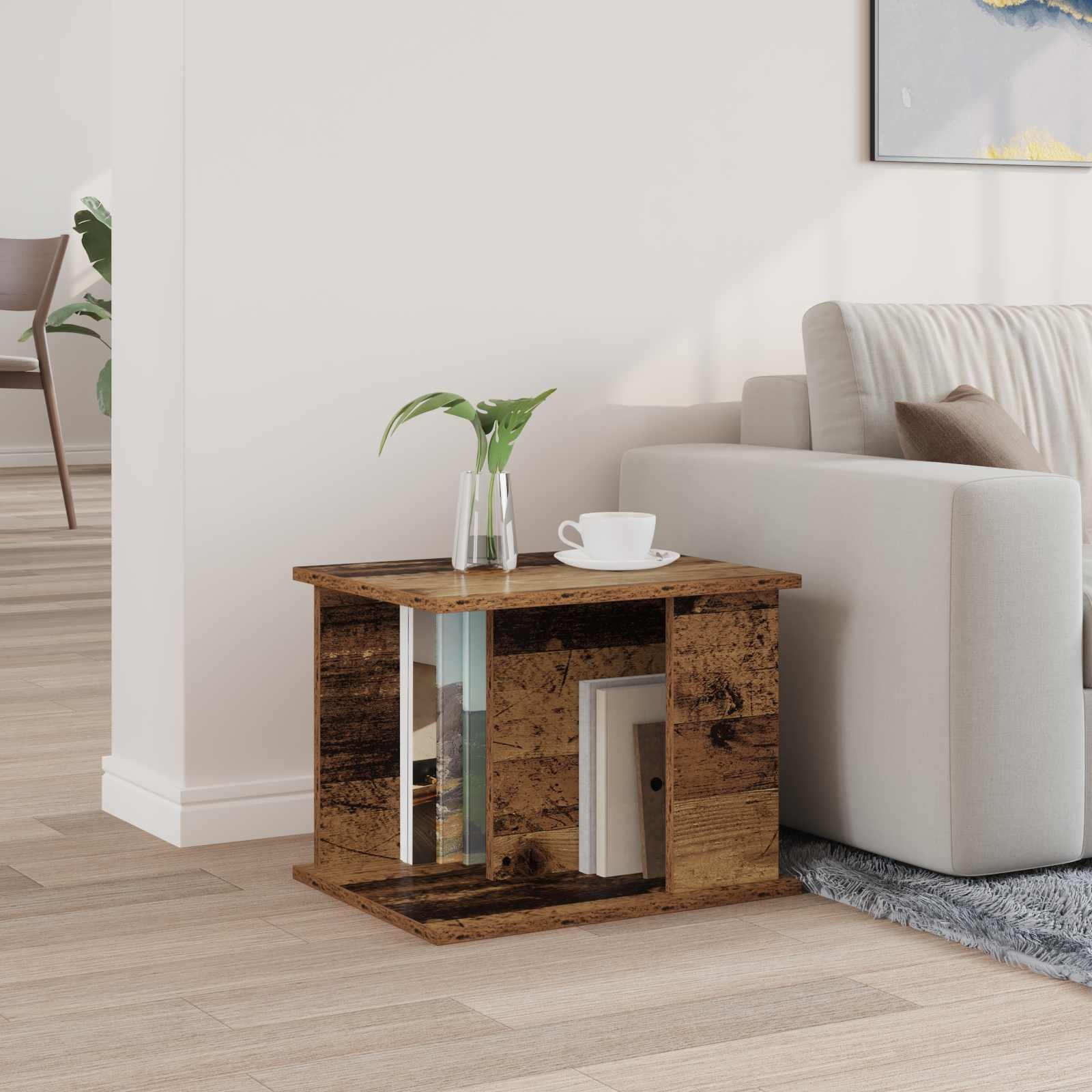 VidaXL Bijzettafel met plank Oudhout 35 x 35 x 45 cm Bewerkt hout