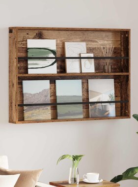 VidaXL Tijdschrift Rek met plank Oudhout 100 x 12 x 70 cm Bewerkt hout