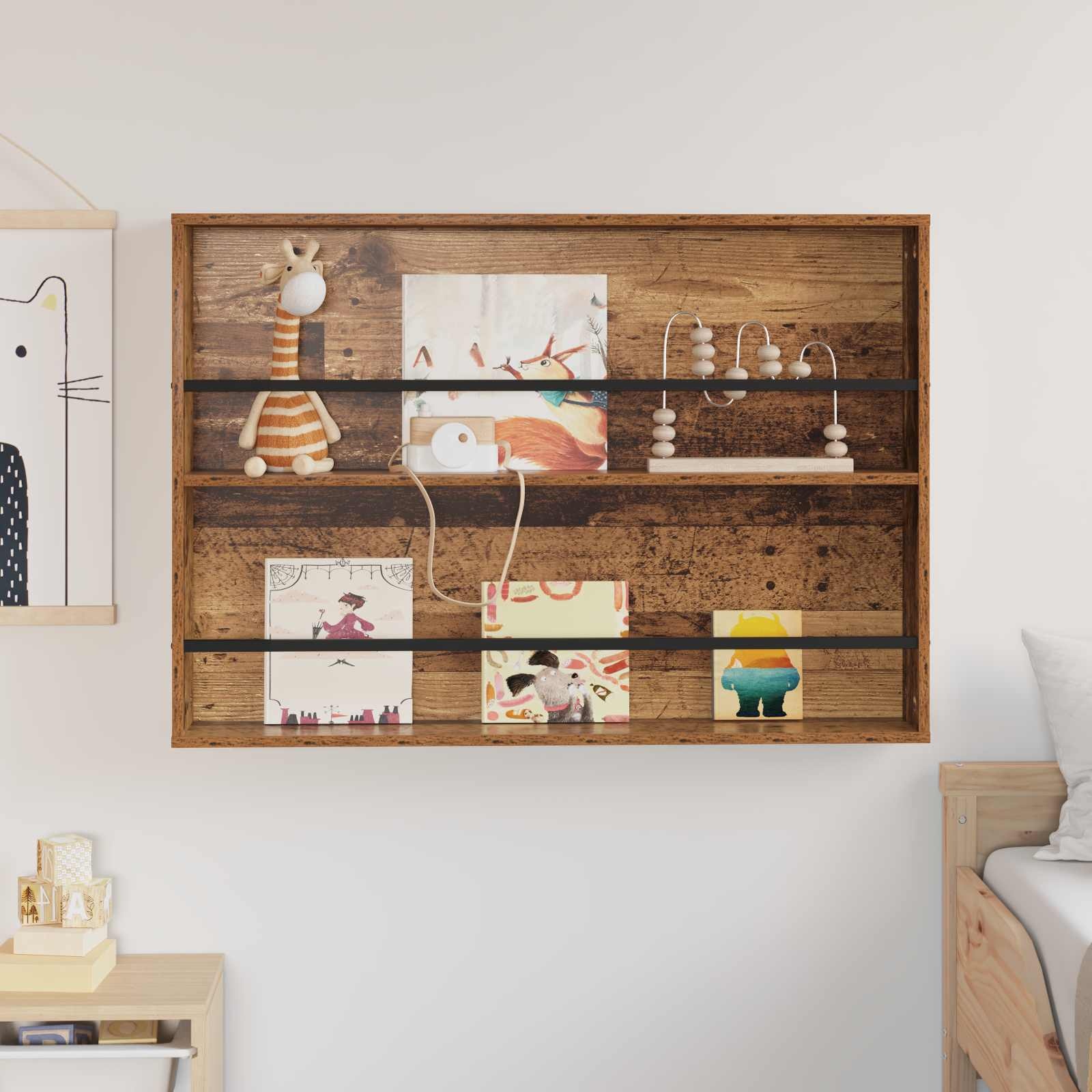 VidaXL Tijdschrift Rek met plank Oudhout 100 x 12 x 70 cm Bewerkt hout