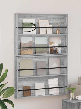 VidaXL Tijdschrift Rek met plank 2 pcs Grijs Sonoma 100 x 12 x 70 cm