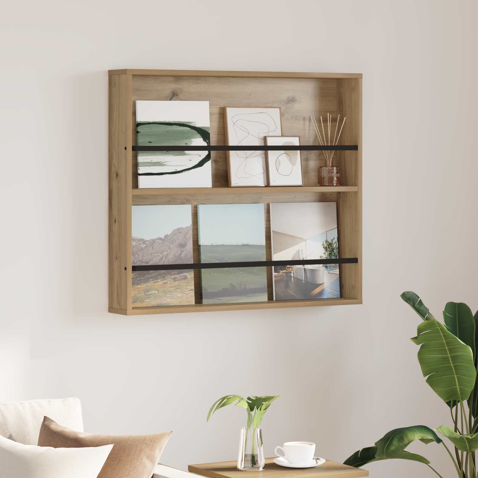 VidaXL Tijdschrift Rek Artisan Eiken 80 x 12 x 70 cm Bewerkt hout