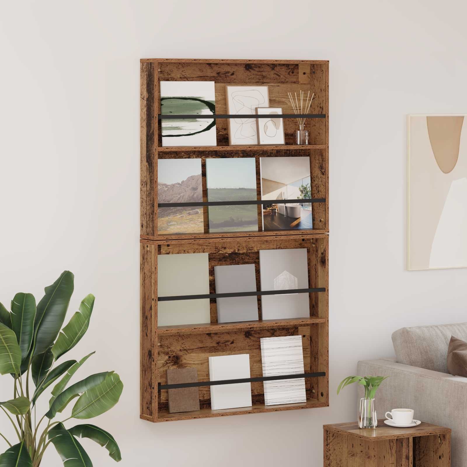 VidaXL Tijdschrift Rek 2 pcs Oudhout 80 x 12 x 70 cm Bewerkt hout