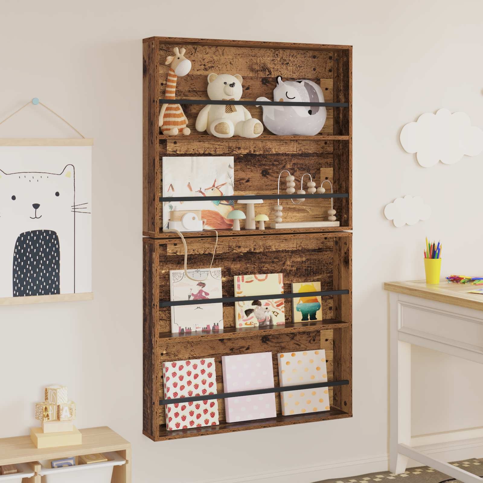 VidaXL Tijdschrift Rek 2 pcs Oudhout 80 x 12 x 70 cm Bewerkt hout