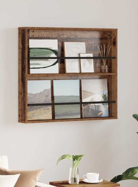 VidaXL Tijdschrift Rek met plank Oudhout 80 x 12 x 70 cm Bewerkt hout