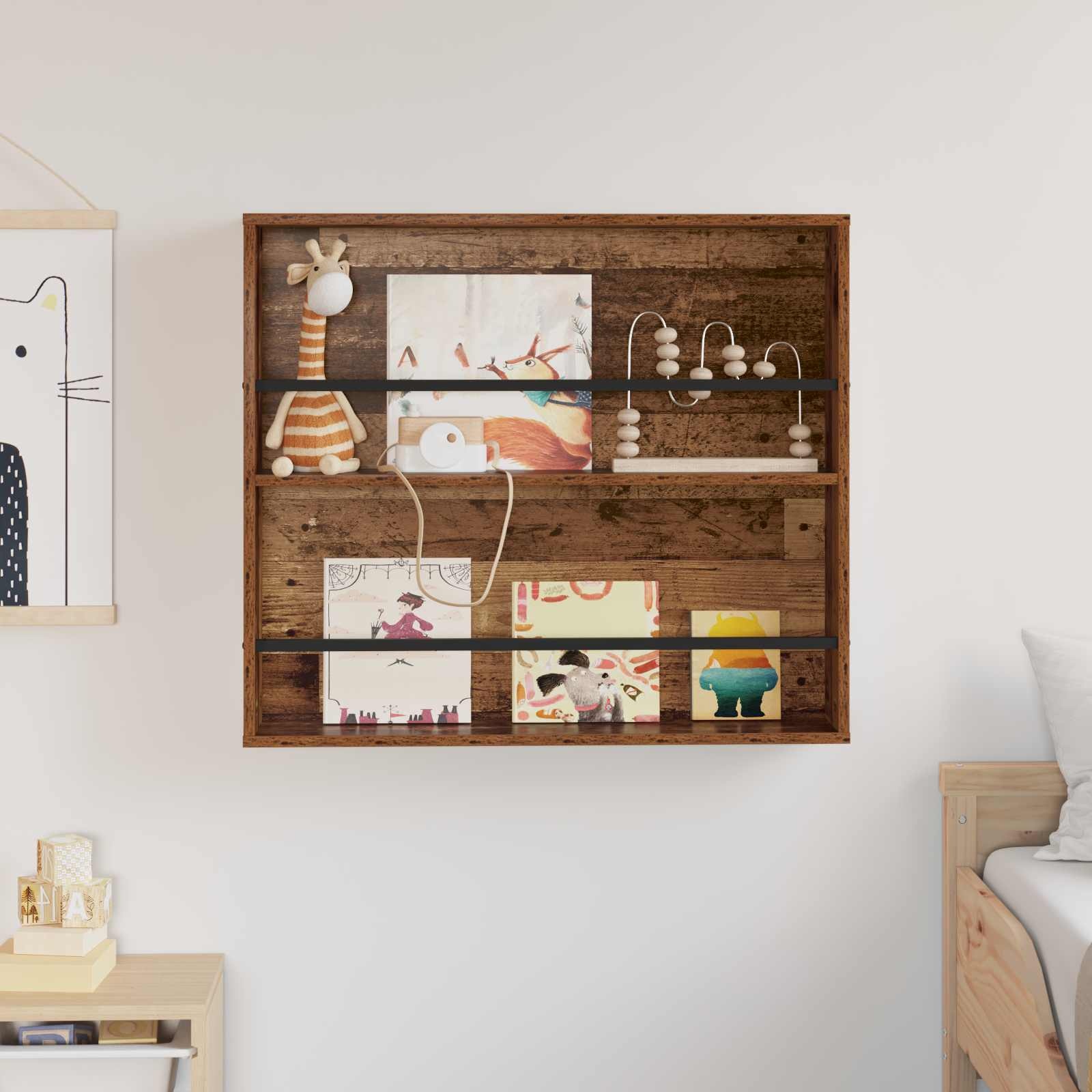 VidaXL Tijdschrift Rek met plank Oudhout 80 x 12 x 70 cm Bewerkt hout