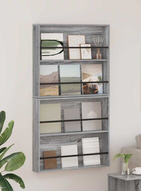 VidaXL Tijdschrift Rek 2 pcs Grijs Sonoma 80 x 12 x 70 cm Bewerkt hout