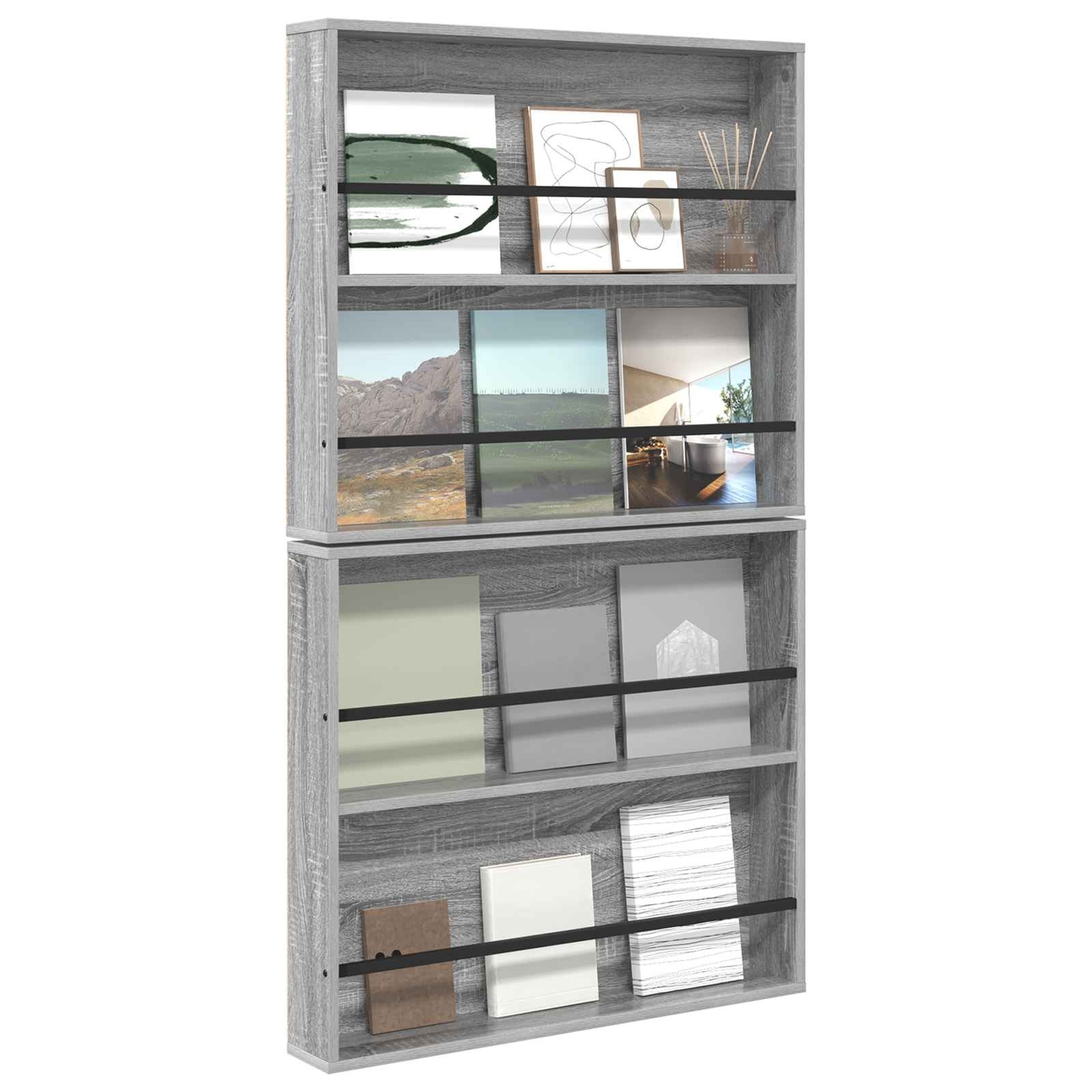VidaXL Tijdschrift Rek 2 pcs Grijs Sonoma 80 x 12 x 70 cm Bewerkt hout