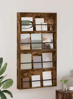 VidaXL Tijdschrift Rek met plank 2 pcs Gerookt eiken 80 x 12 x 70 cm