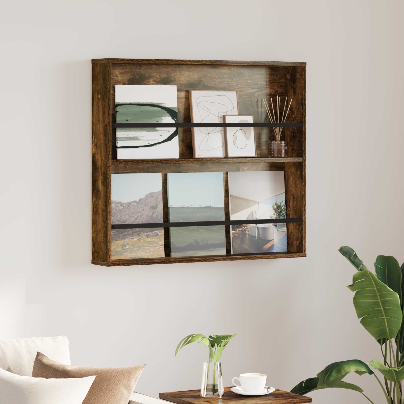 VidaXL Tijdschrift Rek Gerookt eiken 80 x 12 x 70 cm Bewerkt hout