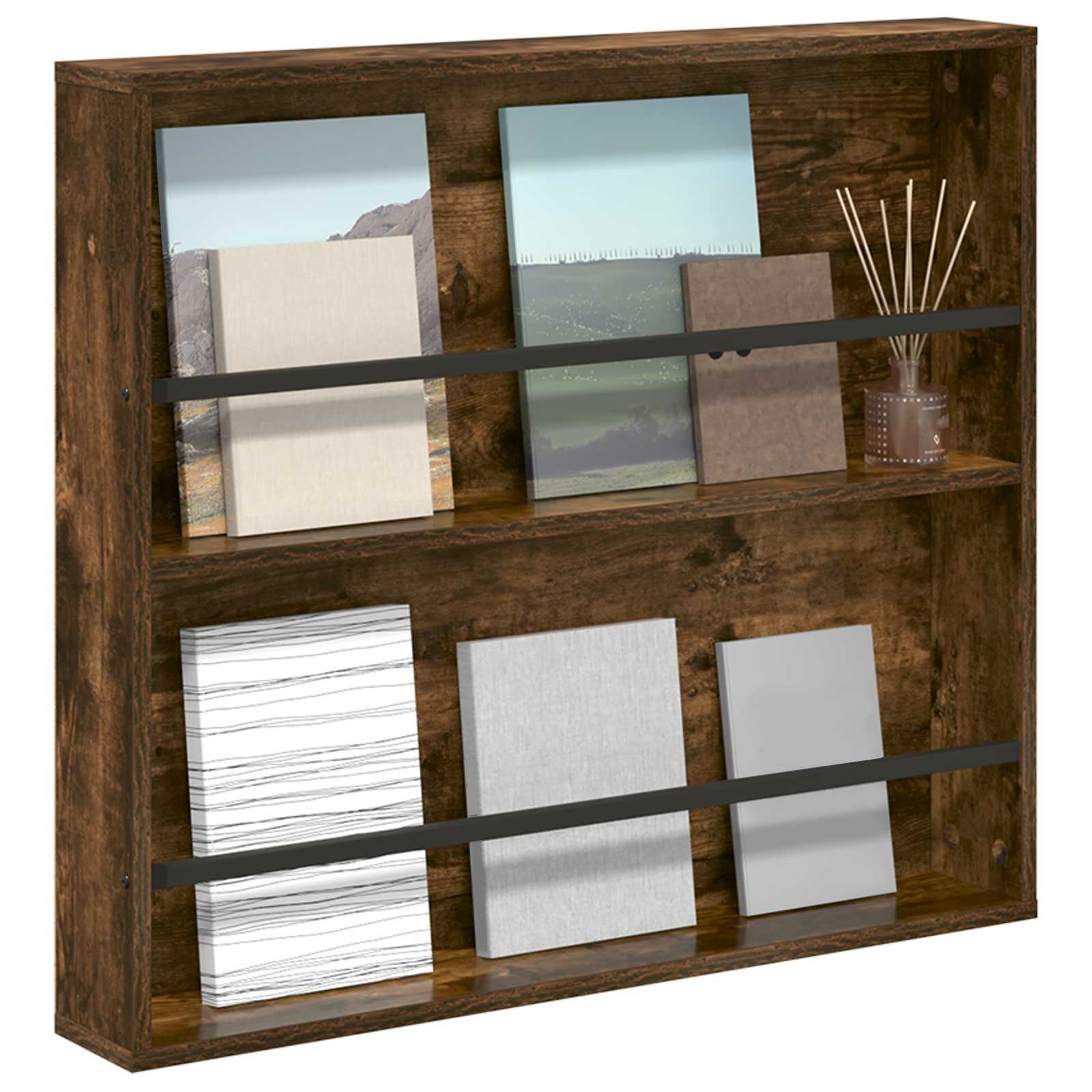 VidaXL Tijdschrift Rek Gerookt eiken 80 x 12 x 70 cm Bewerkt hout