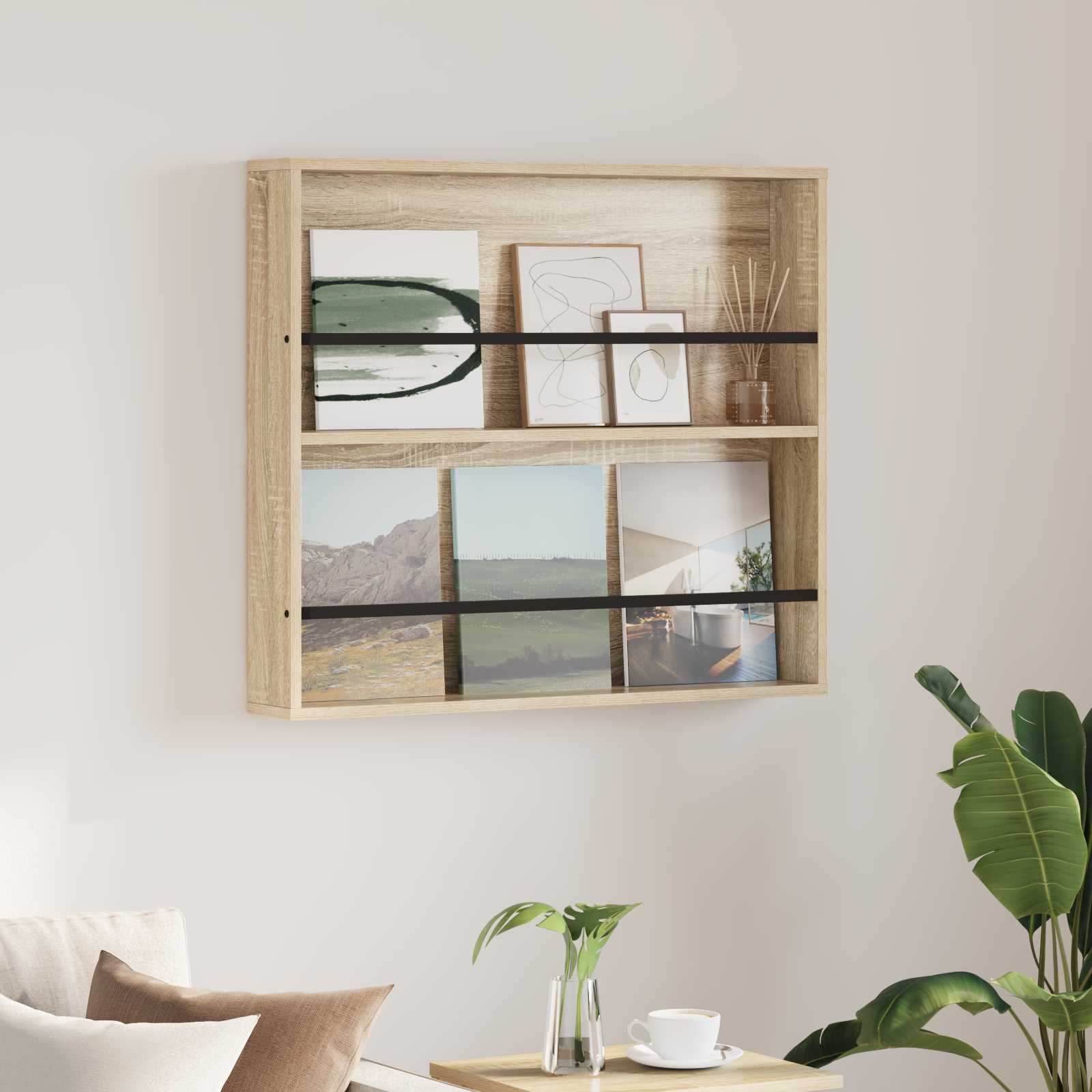 VidaXL Tijdschrift Rek Sonoma Eiken 80 x 12 x 70 cm Bewerkt hout