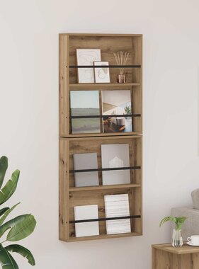 VidaXL Tijdschrift Rek met plank 2 pcs Artisan Eiken 60 x 12 x 70 cm