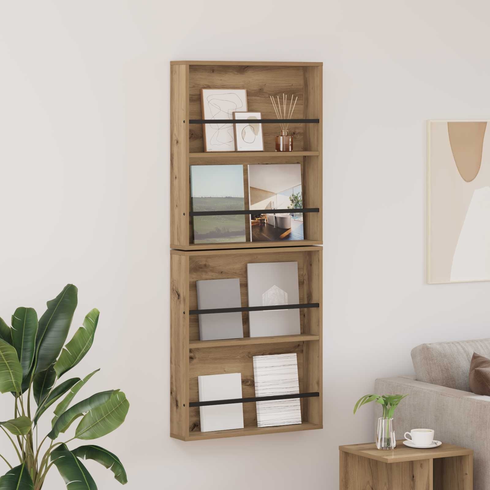 VidaXL Tijdschrift Rek met plank 2 pcs Artisan Eiken 60 x 12 x 70 cm