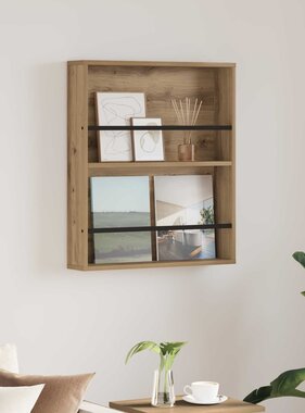 VidaXL Tijdschrift Rek Artisan Eiken 60 x 12 x 70 cm Bewerkt hout