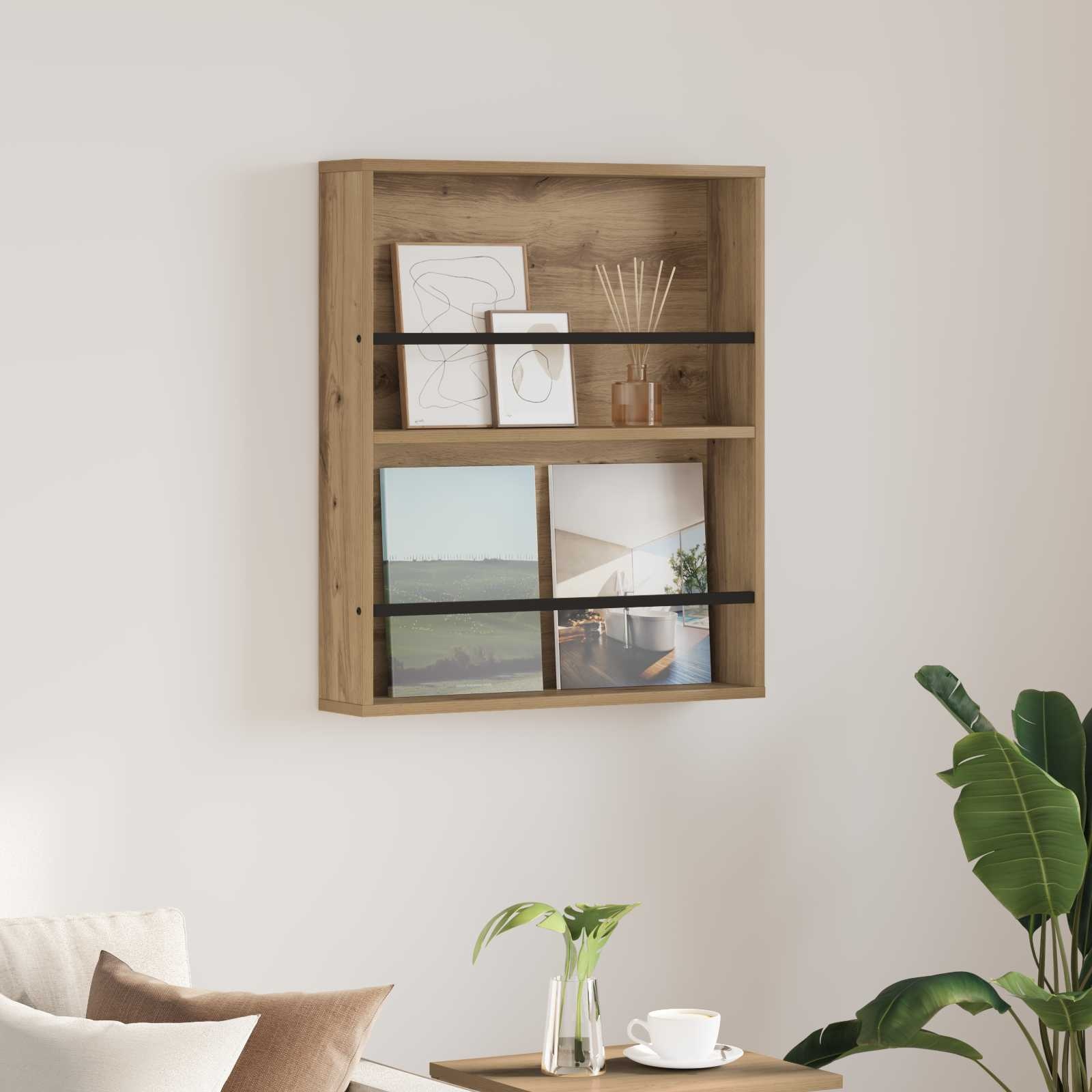 VidaXL Tijdschrift Rek Artisan Eiken 60 x 12 x 70 cm Bewerkt hout