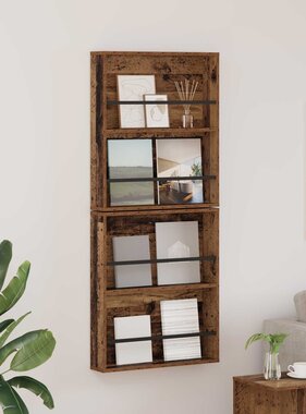 VidaXL Tijdschrift Rek 2 pcs Oudhout 60 x 12 x 70 cm Bewerkt hout