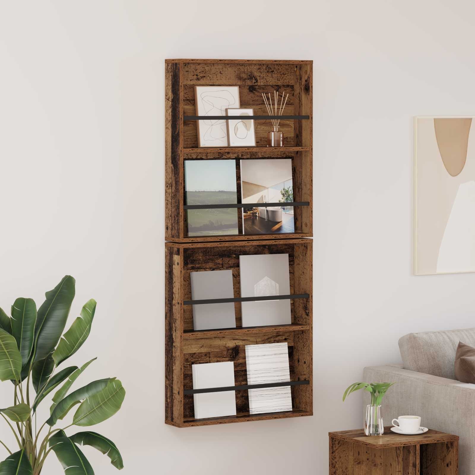 VidaXL Tijdschrift Rek 2 pcs Oudhout 60 x 12 x 70 cm Bewerkt hout