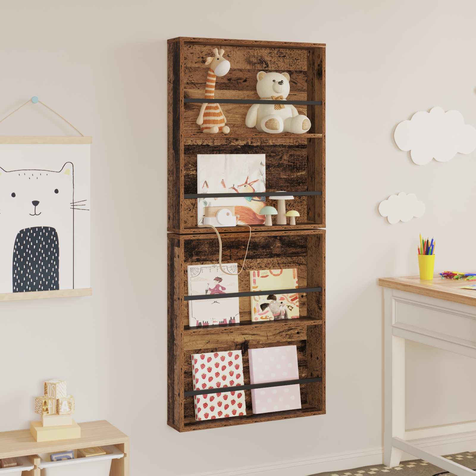 VidaXL Tijdschrift Rek 2 pcs Oudhout 60 x 12 x 70 cm Bewerkt hout