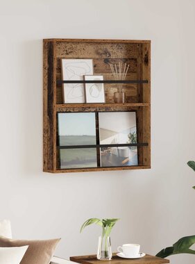VidaXL Tijdschrift Rek met plank Oudhout 60 x 12 x 70 cm Bewerkt hout