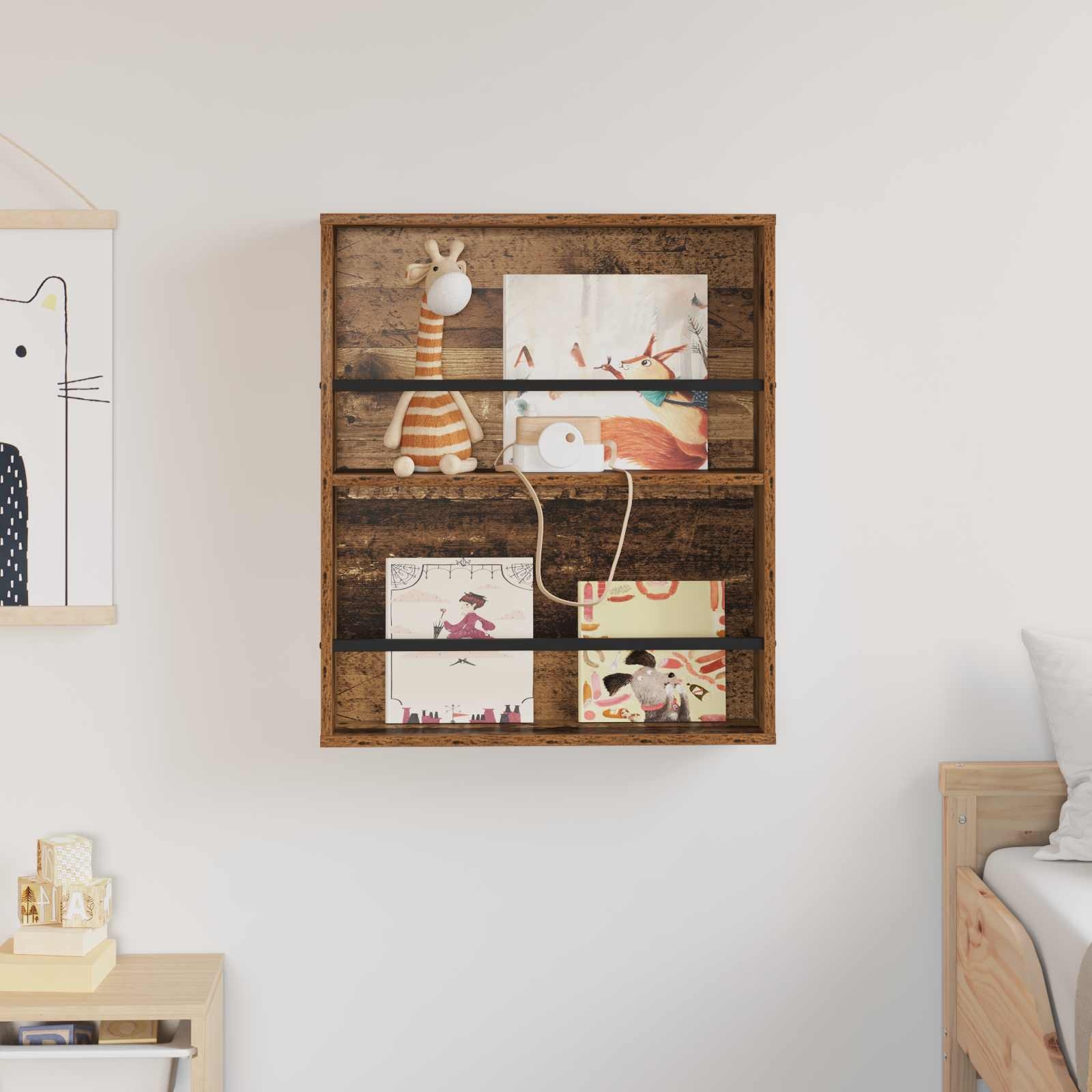 VidaXL Tijdschrift Rek met plank Oudhout 60 x 12 x 70 cm Bewerkt hout