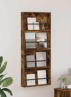VidaXL Tijdschrift Rek met plank 2 pcs Gerookt eiken 60 x 12 x 70 cm