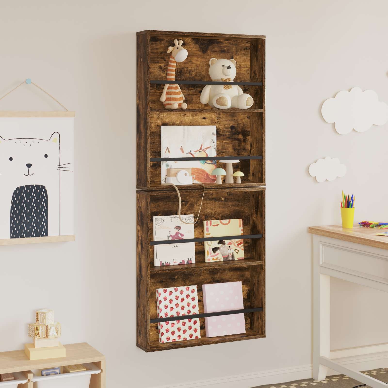 VidaXL Tijdschrift Rek met plank 2 pcs Gerookt eiken 60 x 12 x 70 cm