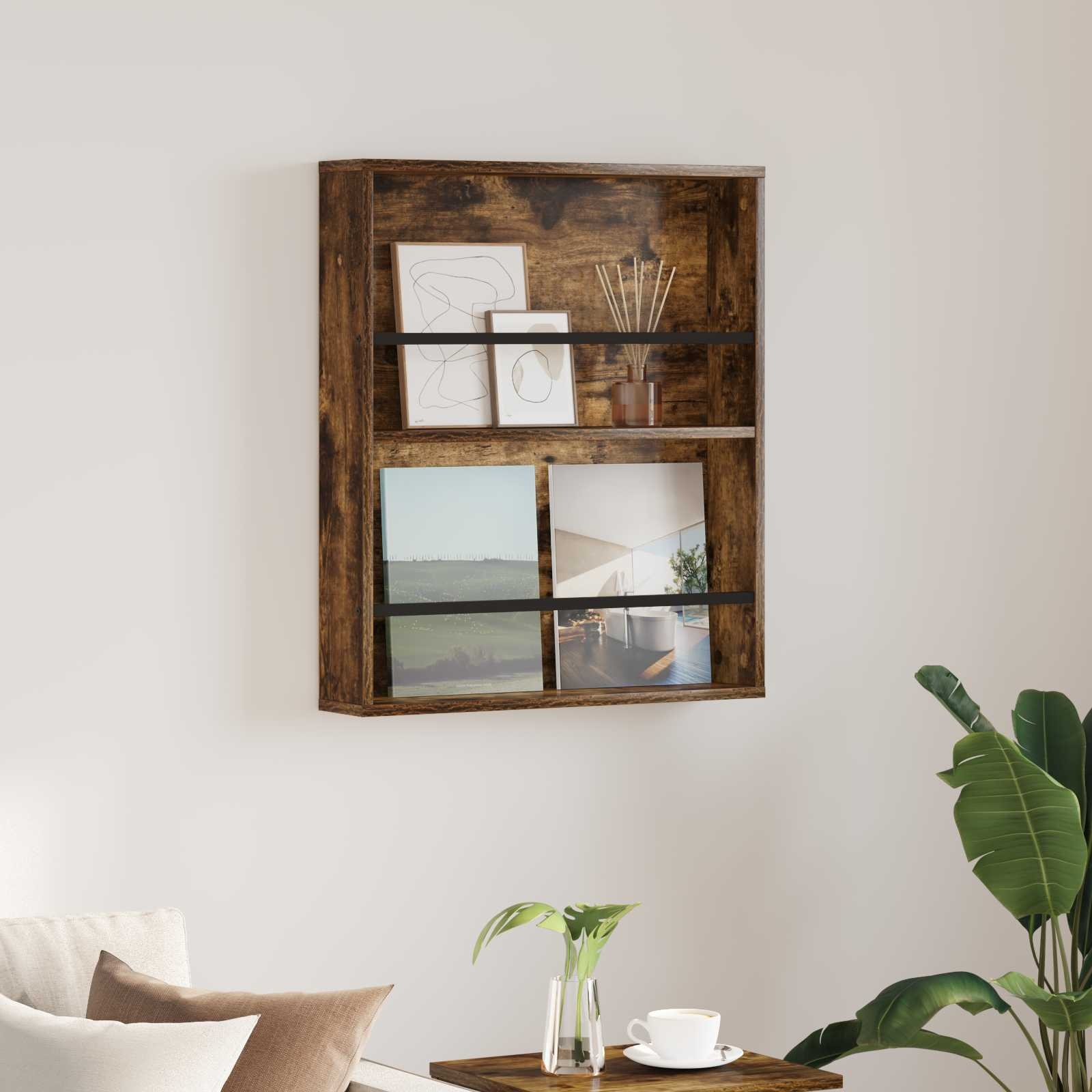 VidaXL Tijdschrift Rek Gerookt eiken 60 x 12 x 70 cm Bewerkt hout