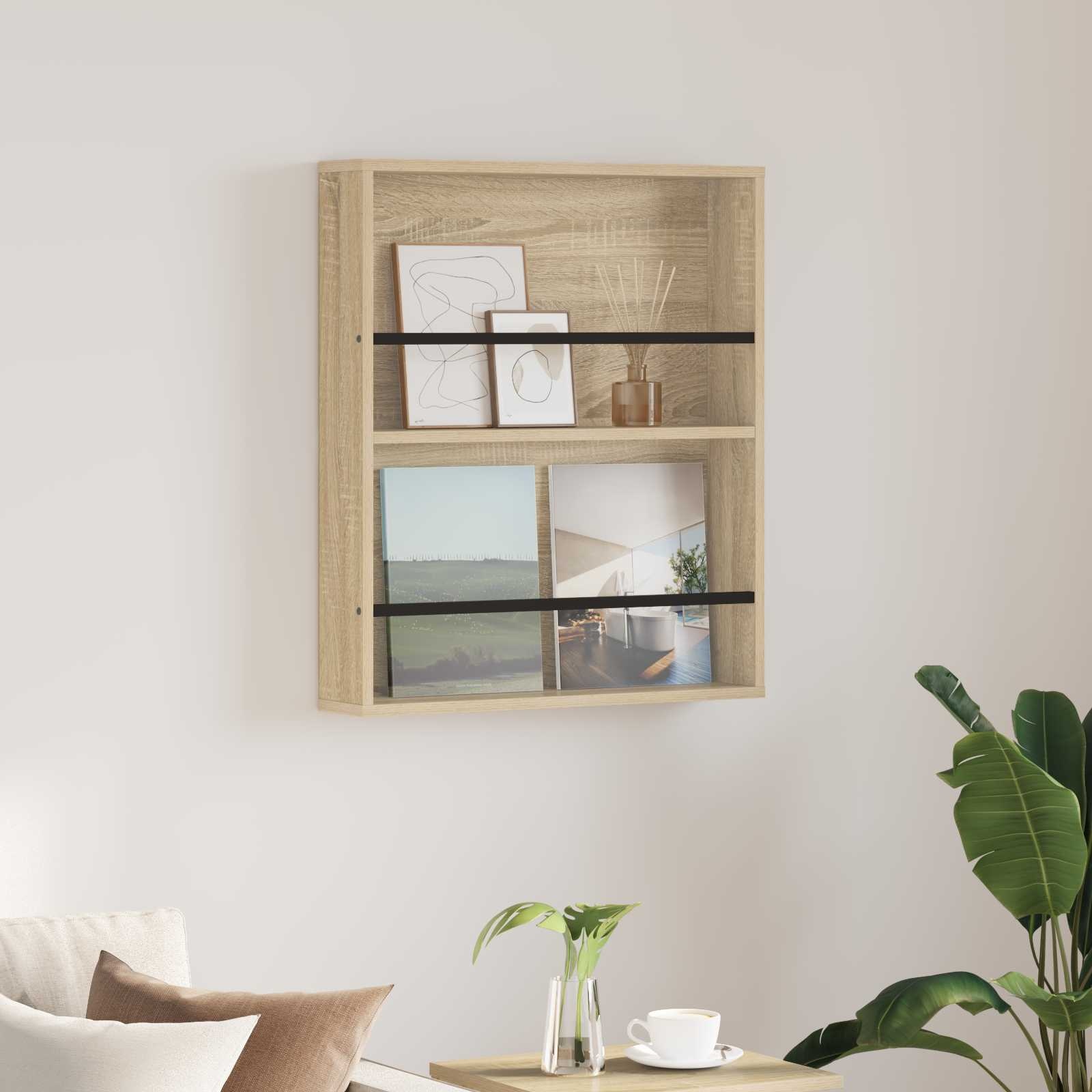 VidaXL Tijdschrift Rek Sonoma Eiken 60 x 12 x 70 cm Bewerkt hout