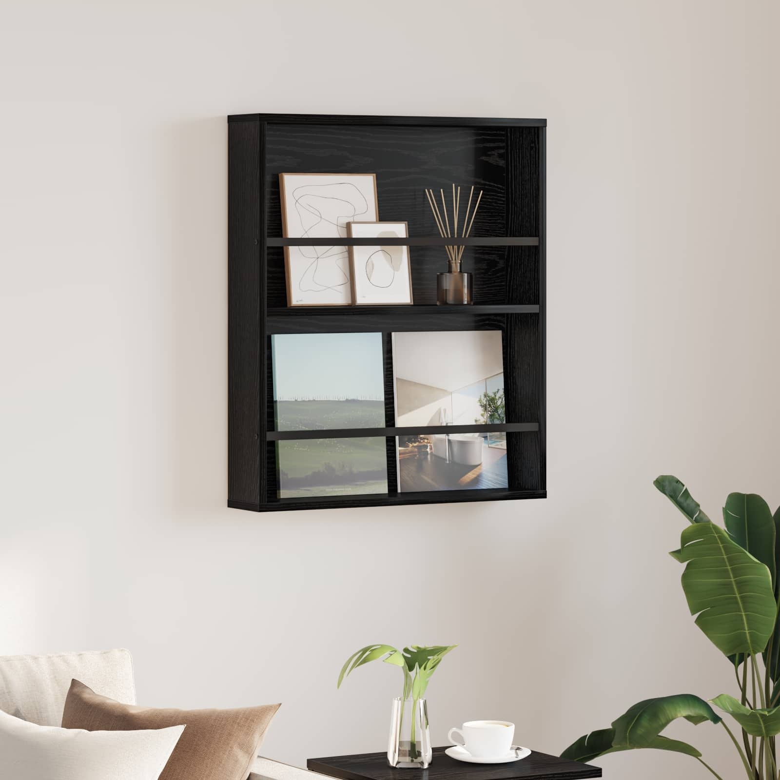 VidaXL Tijdschrift Rek Zwart Eiken 60 x 12 x 70 cm Bewerkt hout