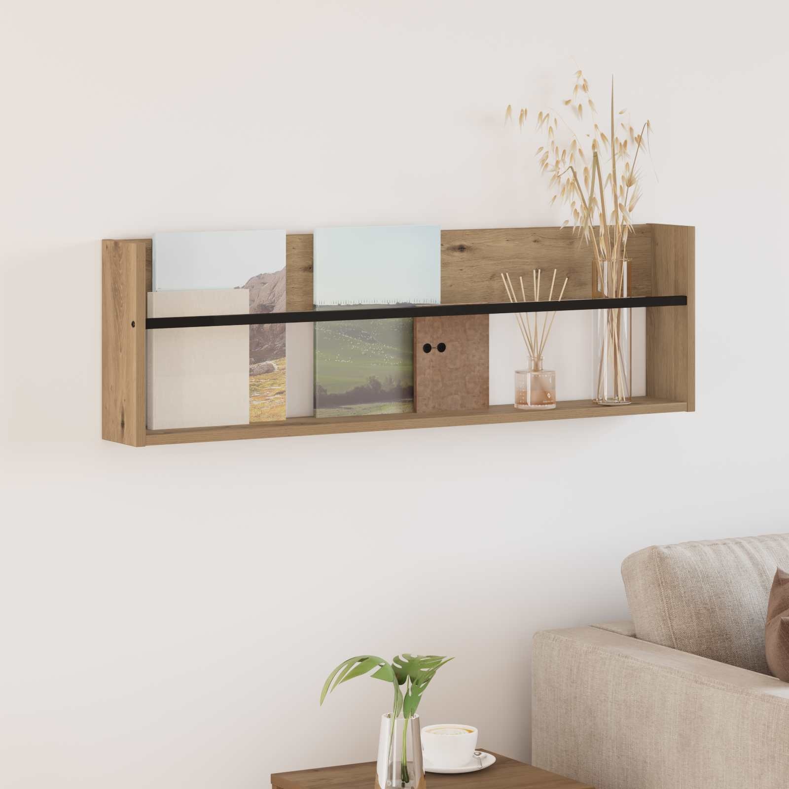 VidaXL Tijdschrift Rek Artisan Eiken 100 x 12 x 30 cm Bewerkt hout