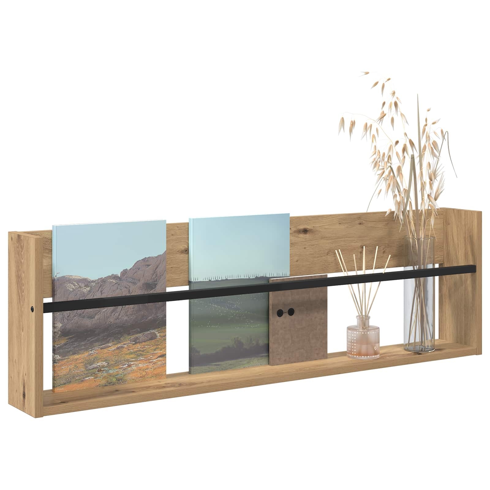 VidaXL Tijdschrift Rek Artisan Eiken 100 x 12 x 30 cm Bewerkt hout