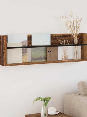 VidaXL Tijdschrift Rek met plank Oudhout 100 x 12 x 30 cm Bewerkt hout