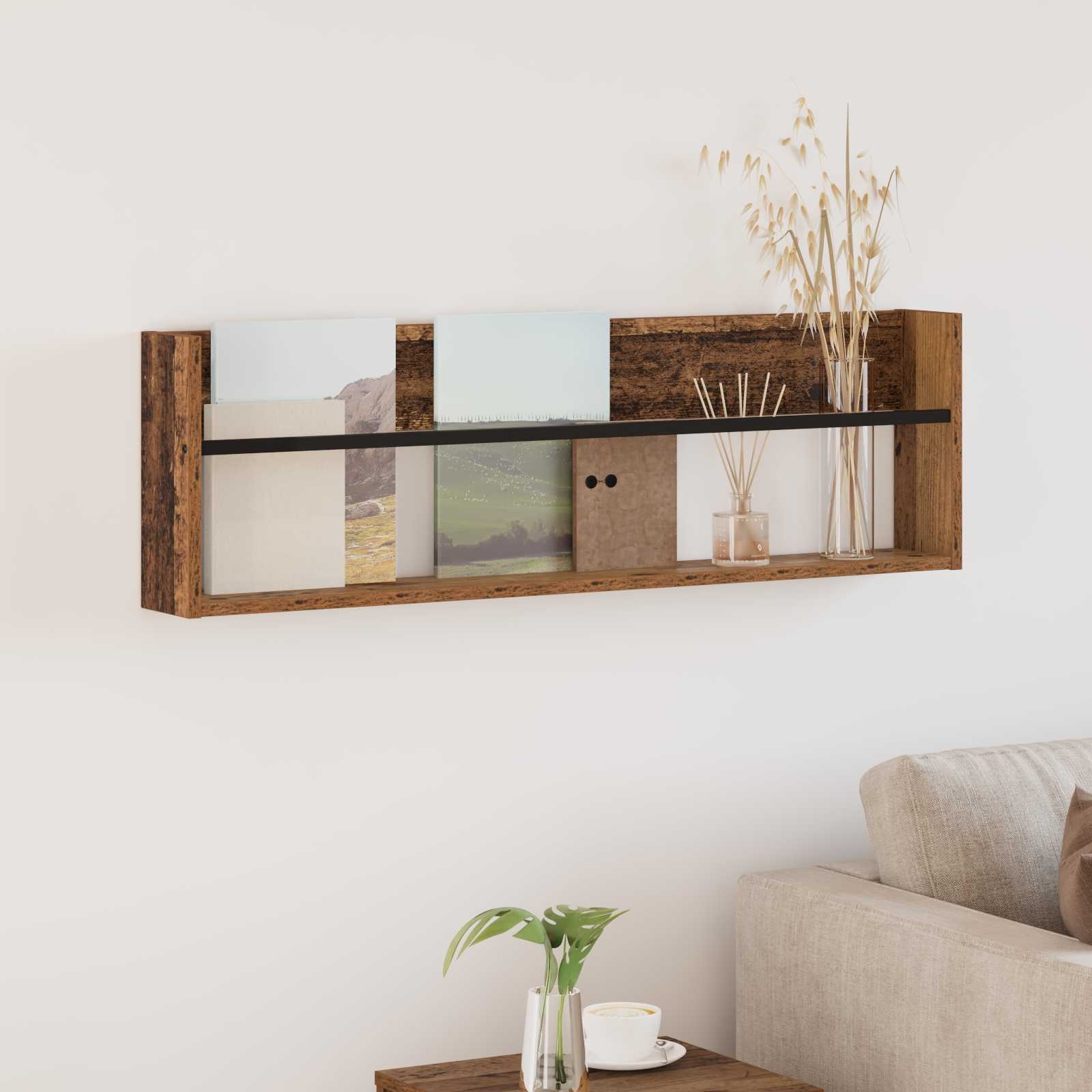 VidaXL Tijdschrift Rek met plank Oudhout 100 x 12 x 30 cm Bewerkt hout