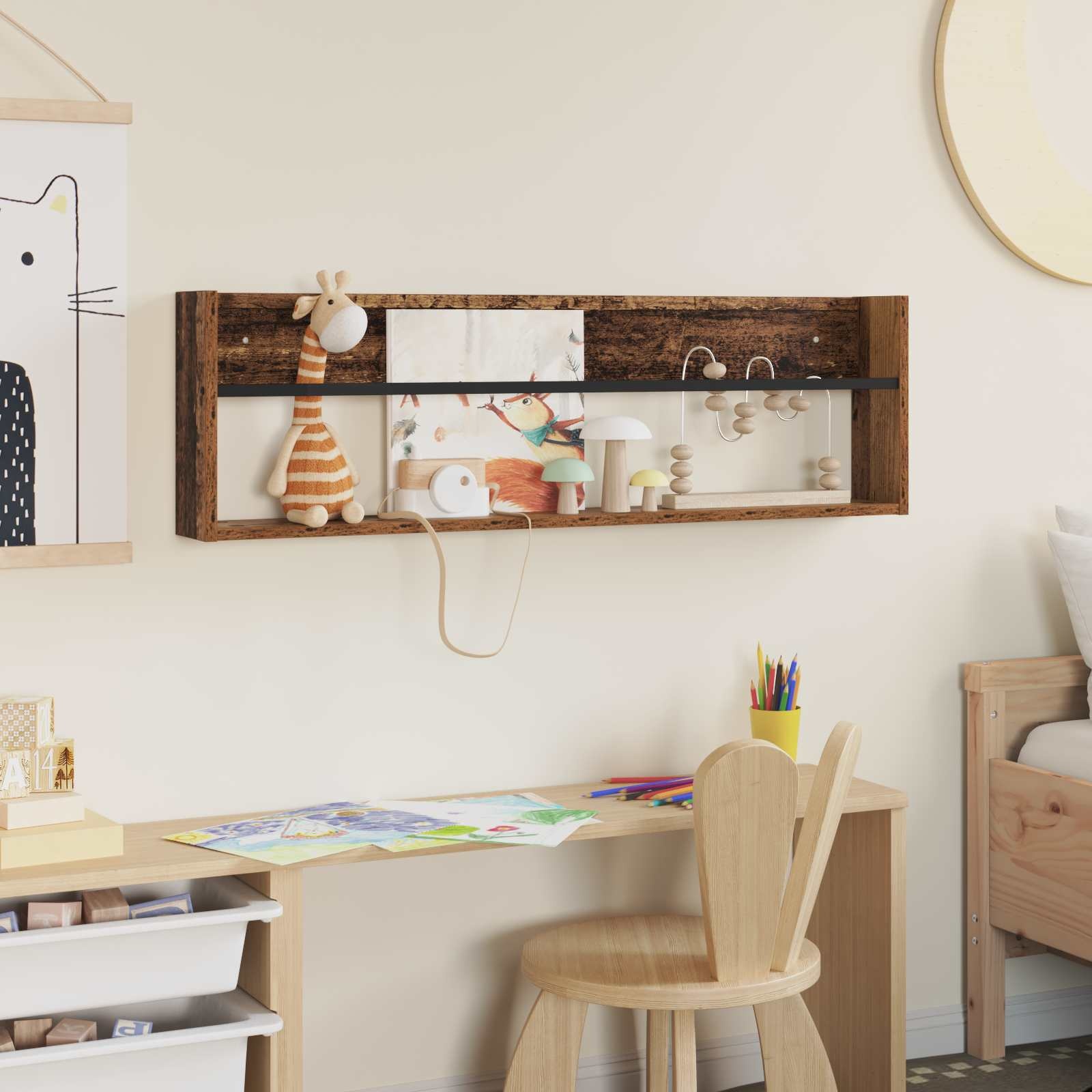 VidaXL Tijdschrift Rek met plank Oudhout 100 x 12 x 30 cm Bewerkt hout