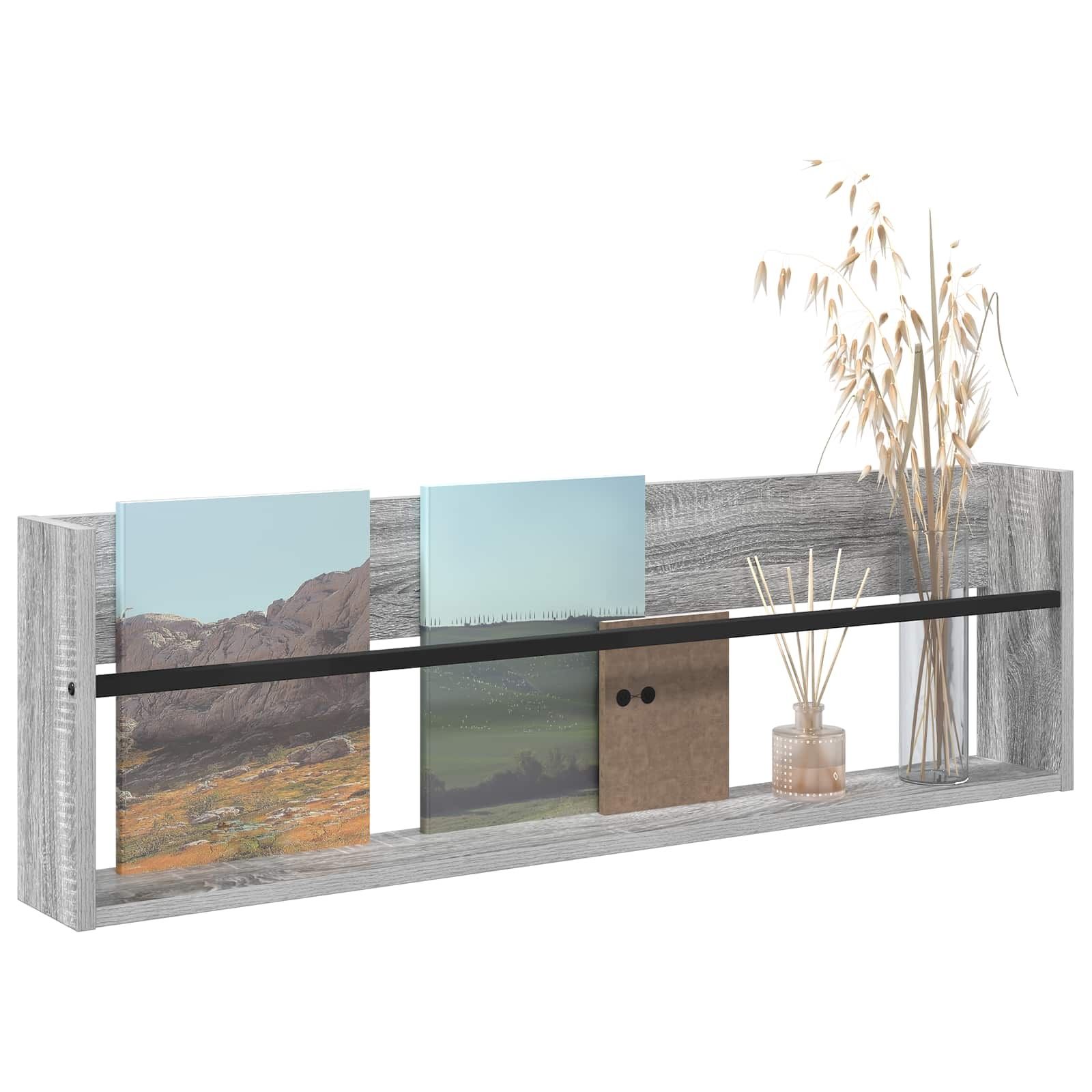 VidaXL Tijdschrift Rek Grijs Sonoma 100 x 12 x 30 cm Bewerkt hout