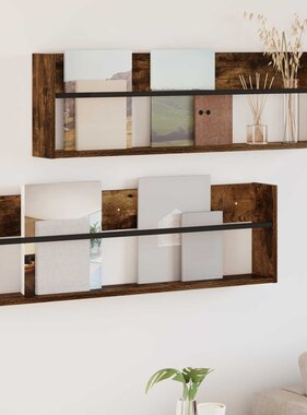 VidaXL Tijdschrift Rek met plank 2 pcs Gerookt eiken 100 x 12 x 30 cm