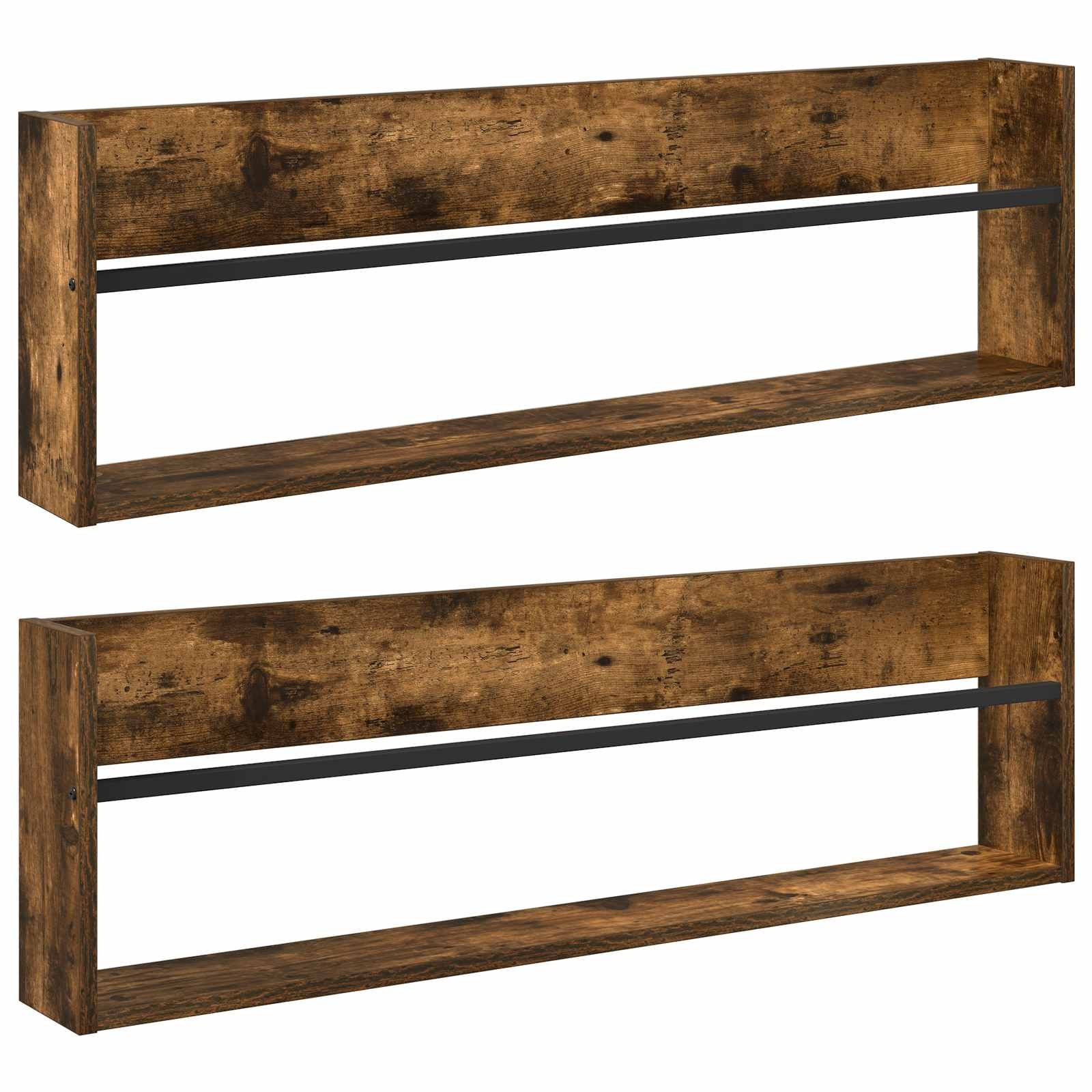 VidaXL Tijdschrift Rek met plank 2 pcs Gerookt eiken 100 x 12 x 30 cm